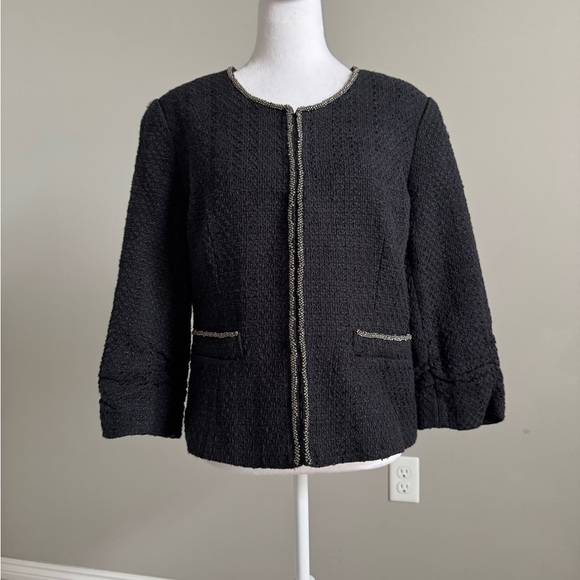 Coldwater Creek Jackets & Blazers - Coldwater Creek Black Textured Blazer with Silver Beading